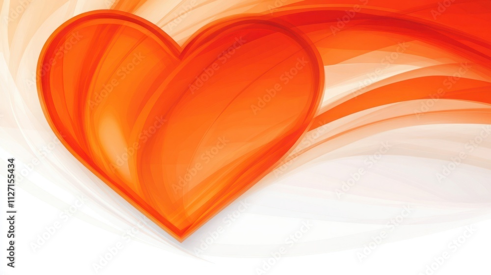 Poster vibrant orange heart shape on abstract background with flowing swirls and soft gradients to evoke fe