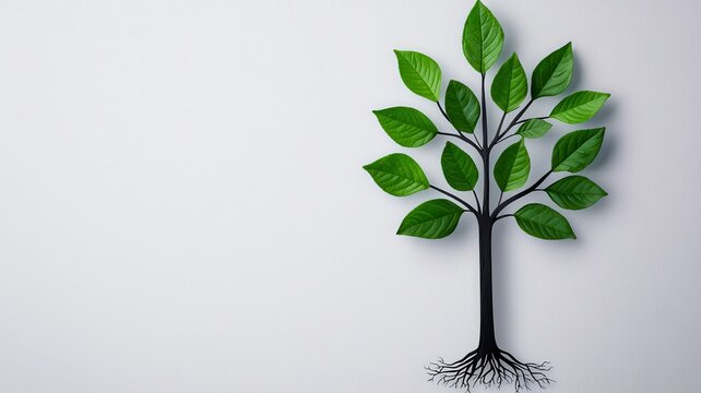 A vibrant illustration of a tree with green leaves and roots, symbolizing nature, growth, and environmental sustainability.