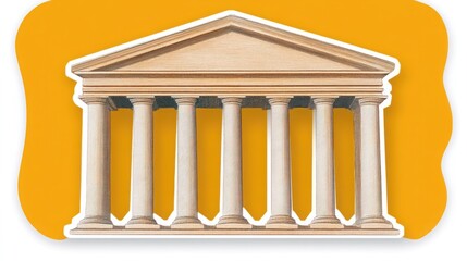 Obraz premium Classical Architecture Design Featuring Iconic Temple Structure with Pillars on Vibrant Background for Educational or Creative Use in Various Projects