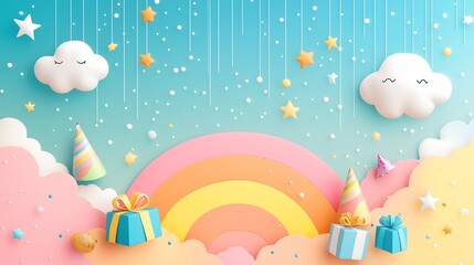 Rainbow Background with Party Decorations
