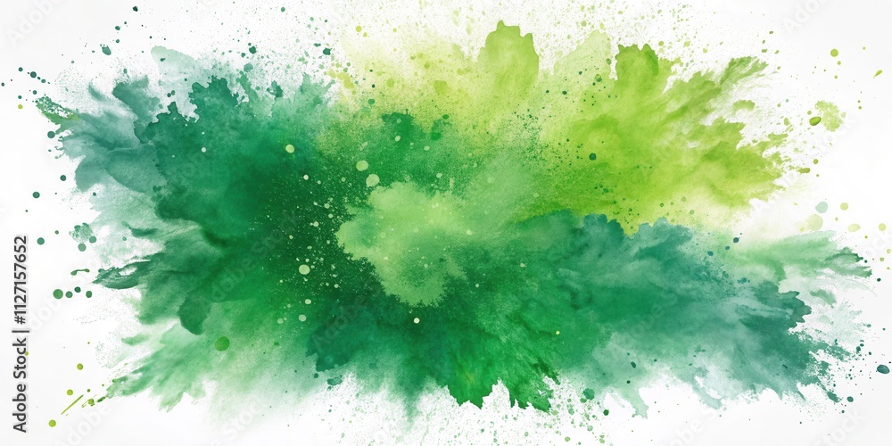 Aufkleber Abstract Watercolor Explosion of Green and Lime Hues with Splashes of Color on White Background