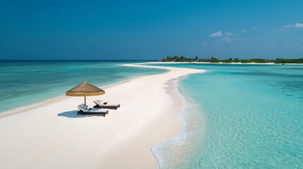Fototapeta premium Serene Island Beach Escape: Pristine White Sand and Turquoise Waters