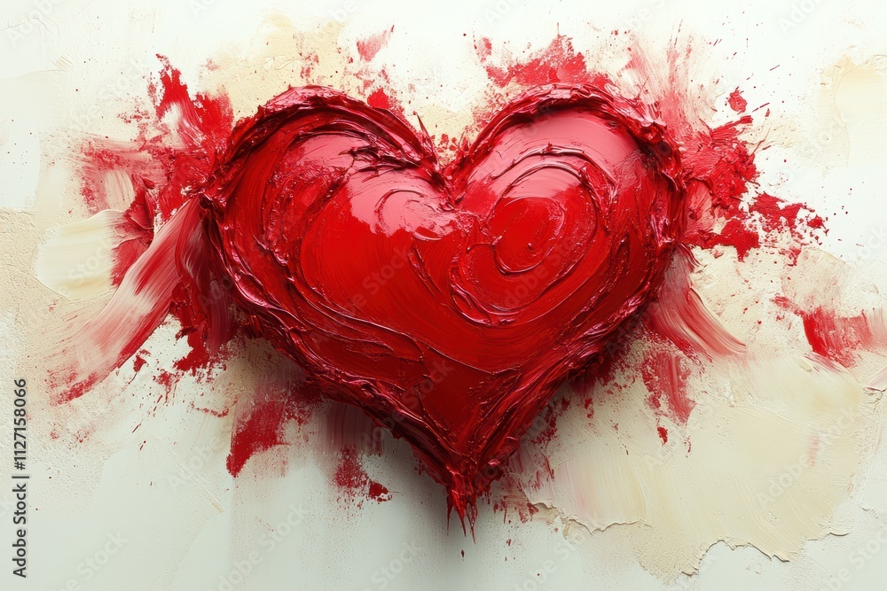 Poster artistic red heart frame isolated on a white background, blending modern and classic themes.