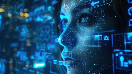 Naklejka premium Digital Face Overlay Futuristic Technology Interface