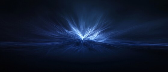 Obraz premium Digital art piece that appears to be a burst of light in the center of a dark background. the light is a bright blue color and is radiating from the center, creating a star-like shape.