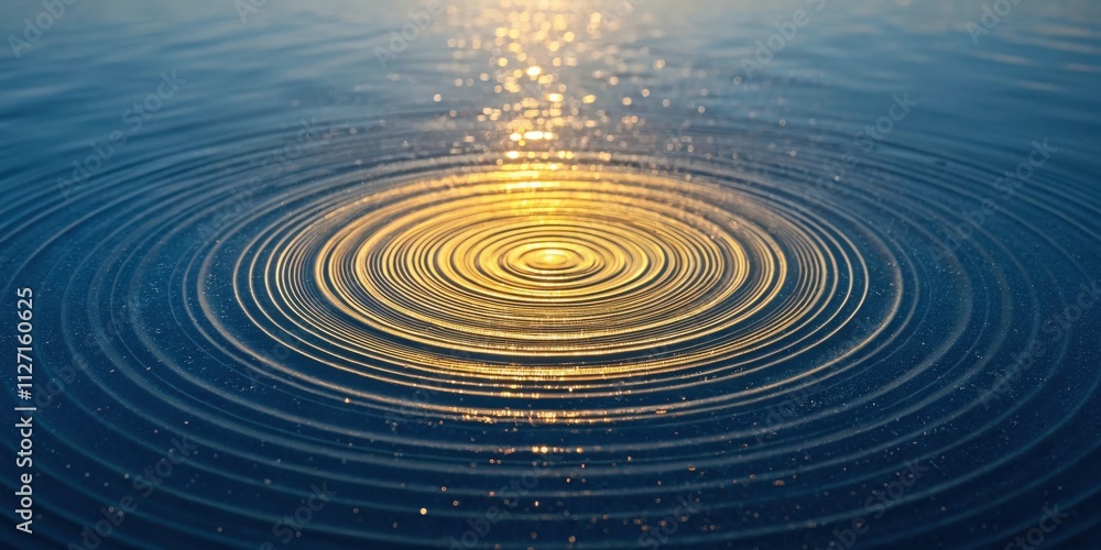 Poster golden ripples in the water create a mesmerizing pattern of concentric circles, reflecting the warm 