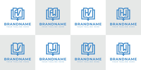 Letters AV AW HV HW JV JW MV MW Book Logo, symbolizing knowledge, education, and growth