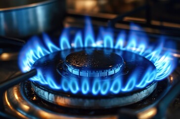 Close-up of blue flames from a gas stove