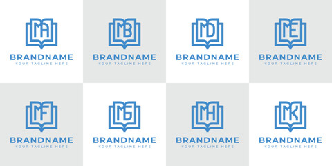 Letters MA MB MD ME MF MG MH MK Book Logo, symbolizing knowledge, education, and growth