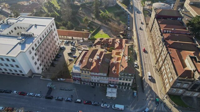 Arial circle view in the Cordoaria and Virtudes area in Porto city.