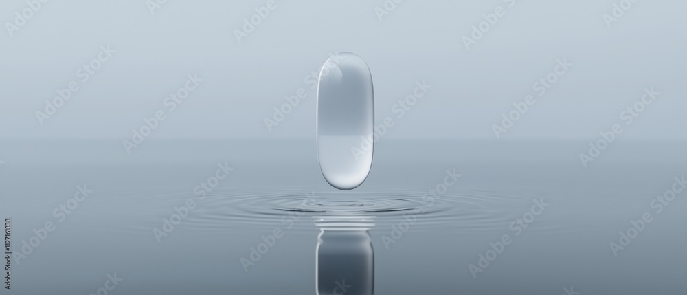 Poster 3d rendering of a single drop of water falling into a body of water. the drop is in the center of th
