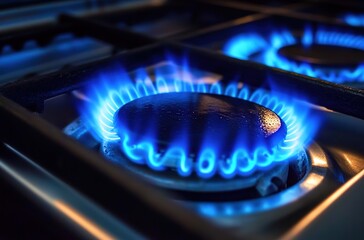 Close-up of blue flames from a gas stove
