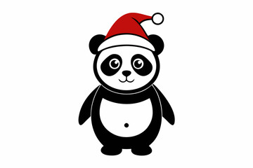 Christmas Panda in Tall Hat Silhouette Icon, a panda wearing christmas tall hat icon silhouette on white background .Christmas panda icon, panda silhouette art.