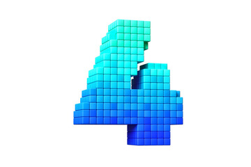 Obraz premium Pixel lettering 3D digit number 4 in blue gradient color scheme. High quality 3D rendering.