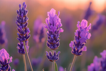 Obraz premium A close-up of vibrant lavender flowers in soft evening light.