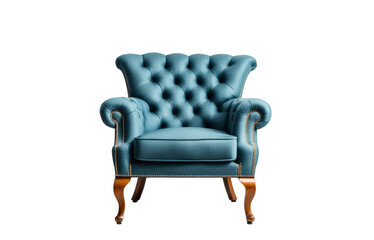 Elegant tufted teal armchair with wooden legs suitable for stylish living room decor