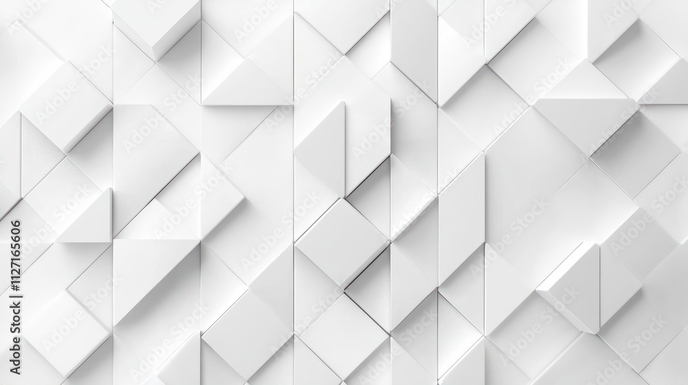 Poster abstract 3d white cube boxes with random shifting patterns, geometric block design for background, w