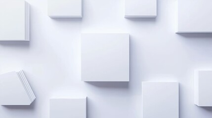 Fototapeta premium abstract 3d square white technology communication concept background. Random shifted white cube square boxes block background wallpaper banner with copy space.