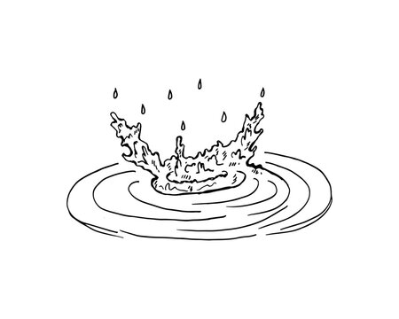 Hand drawn cartoon of a water droplet splashing with ripples