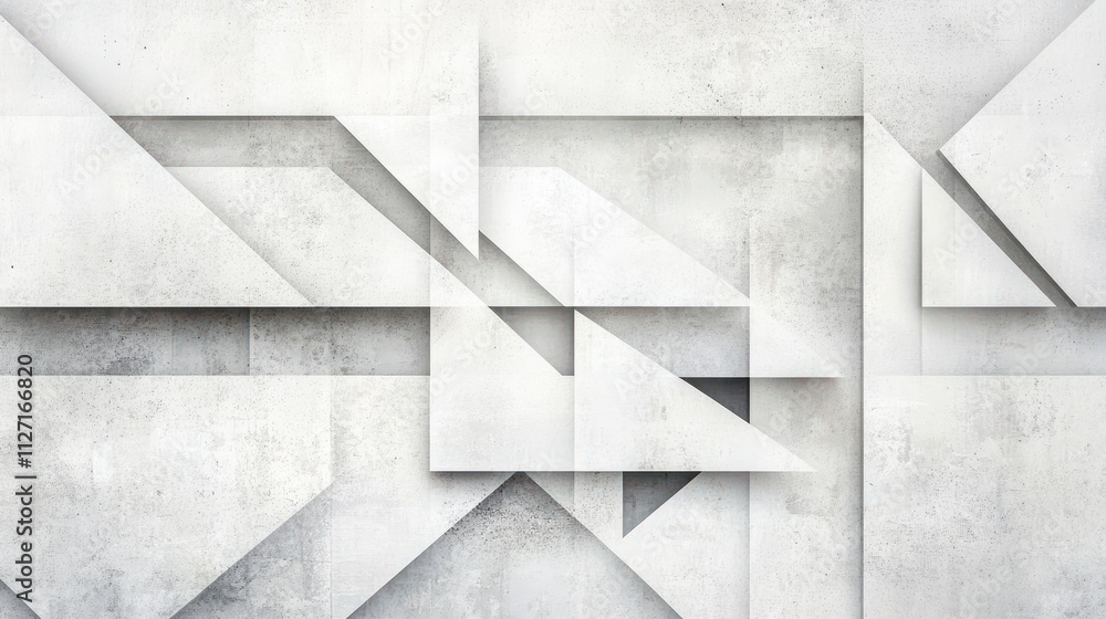 Poster abstract white background with texture pattern, layered geometric triangle shapes, white and grey gl