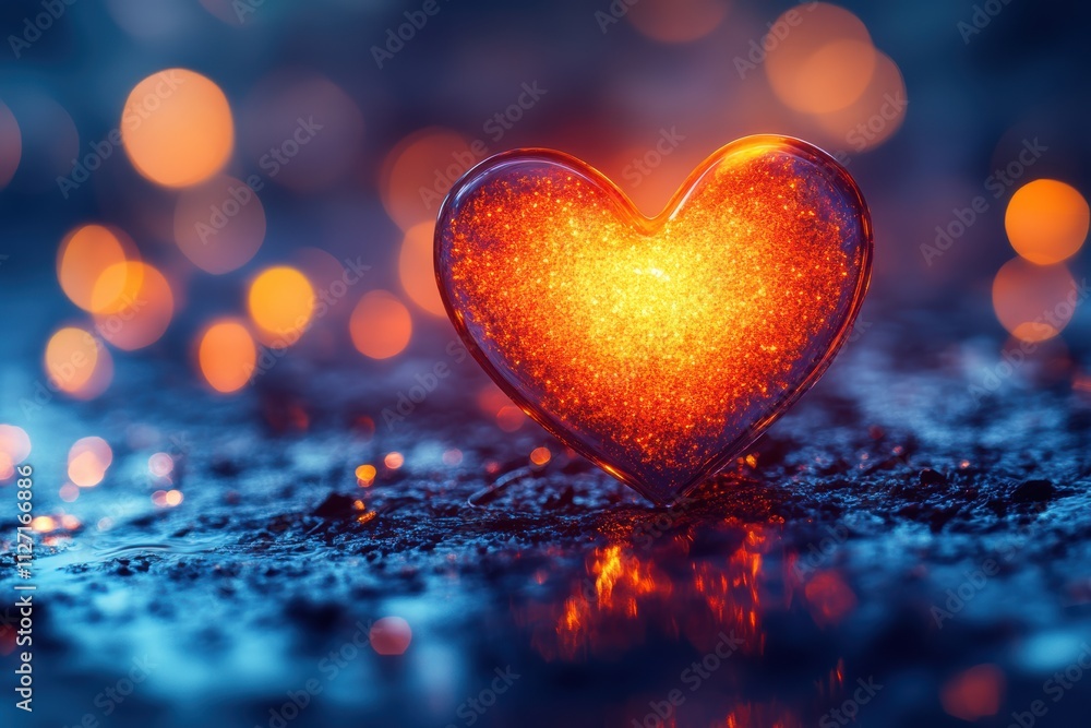Poster colorful heart bokeh background with soft, blurred edges and glowing tones, perfect for romantic vis