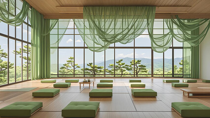 The image could represent a peaceful and serene yoga studio or meditation room.