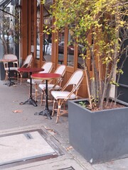 tables and chairs in a restaurant