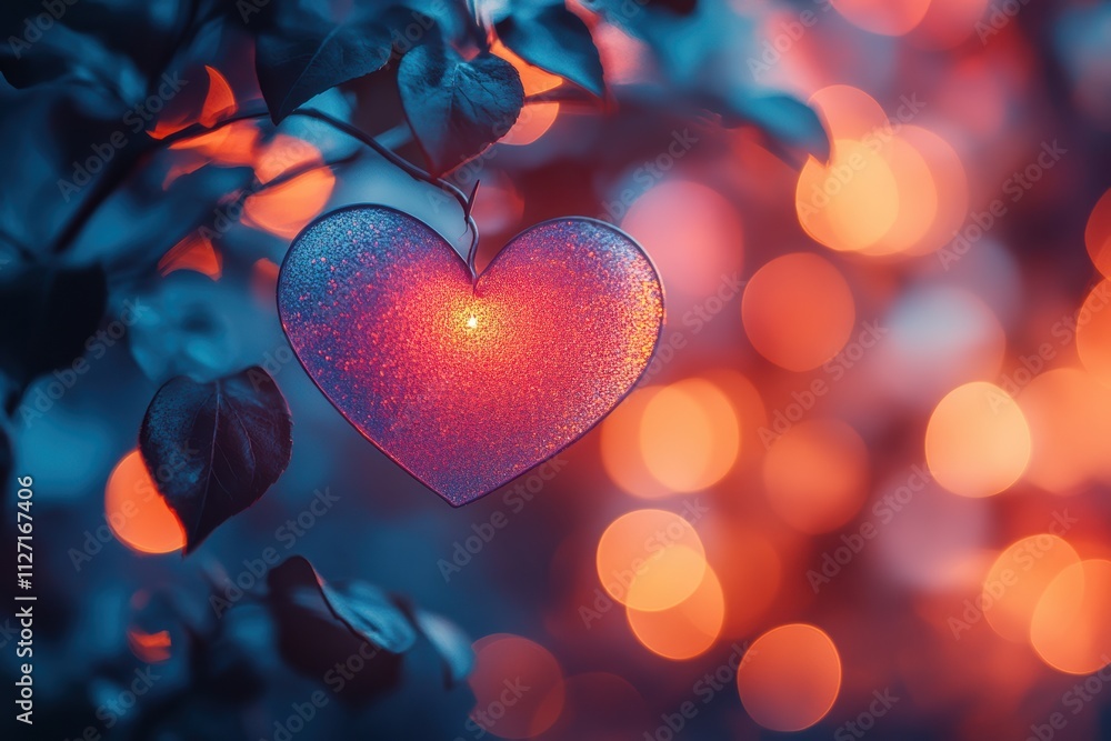 Poster colorful heart bokeh background with soft, blurred edges and glowing tones, perfect for romantic vis