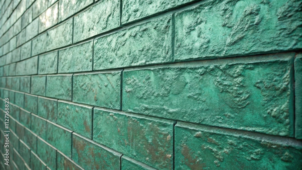 Leinwandbilder A Close-Up View of a Wall Constructed of Green Brick, Featuring a Rough Texture and Subtle Variations in Color