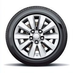 Obraz premium detailed of modern car wheel with sleek design, showcasing its shiny silver spokes and black tire. This captures essence of automotive style and engineering