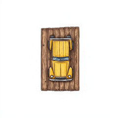 yellow vintage car parked on wooden surface, showcasing its classic design and vibrant color. captures charm of retro automobiles
