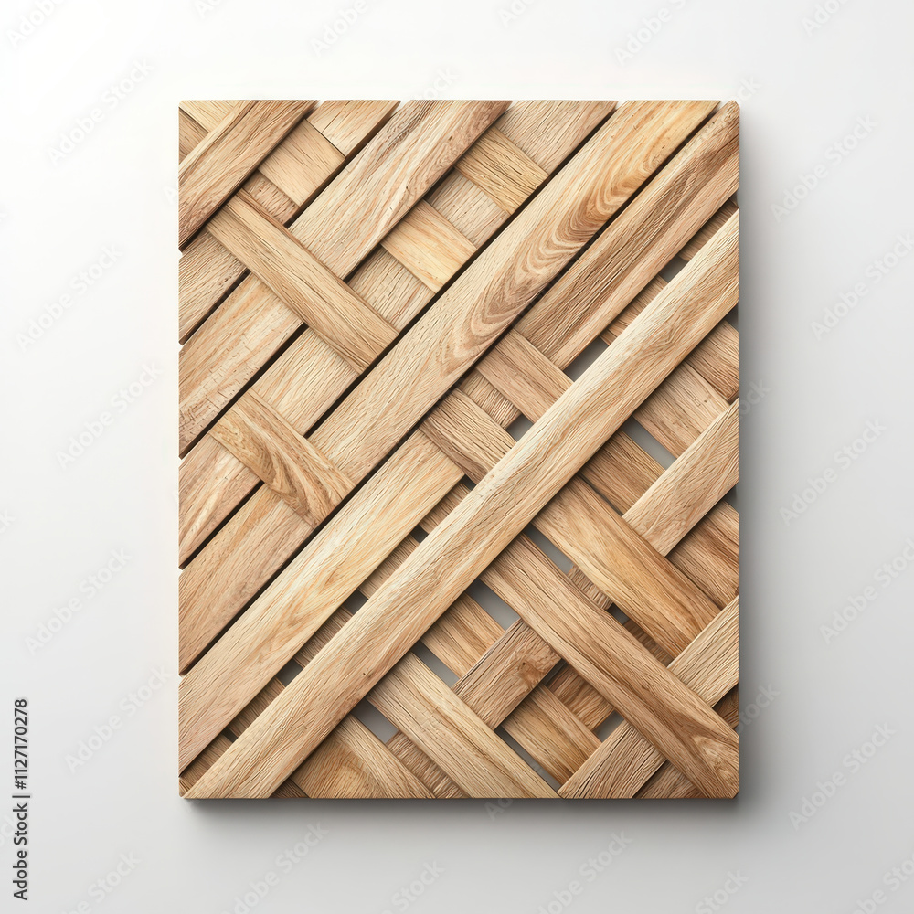 Poster wooden panel with woven pattern, showcasing natural textures and tones. ideal for backgrounds or des