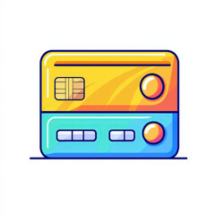 colorful of retro style radio with vibrant yellow and blue colors, featuring buttons and card slot, evoking sense of nostalgia and fun