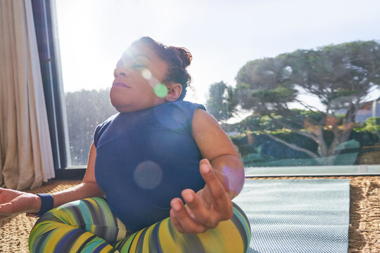 Woman with osteogenesis imperfecta meditating