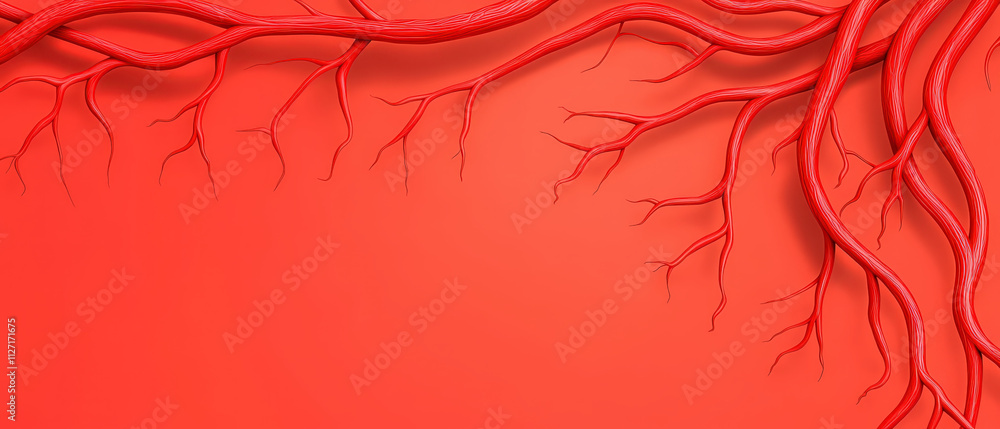 Poster red vascular structures on vibrant background create striking visual. intricate design of branches e