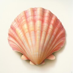 A beautifully detailed pink and cream scallop shell on a soft background, perfect for marine-themed designs, artwork, or educational materials about ocean life and biodiversity,