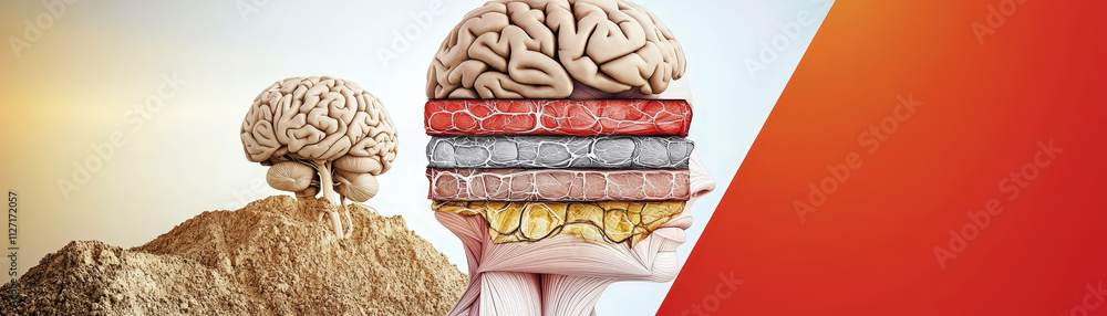 Poster image features creative representation of brain layered with various textures, symbolizing different