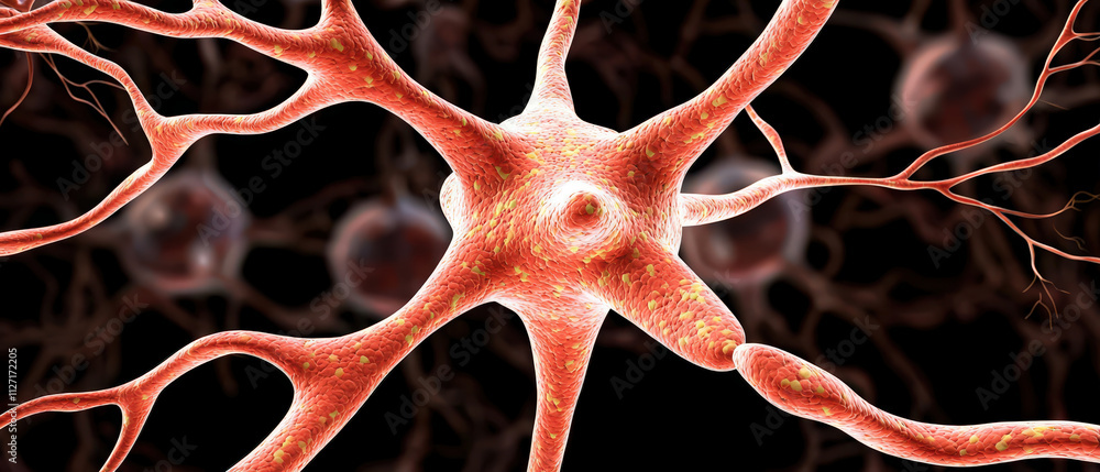 Poster neurons with intricate branching structures and vibrant colors, showcasing complexity of nervous sys