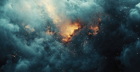 Sternenreicher Nachthimmel mit goldenen Nebelformationen, Starry night sky with golden nebula formations