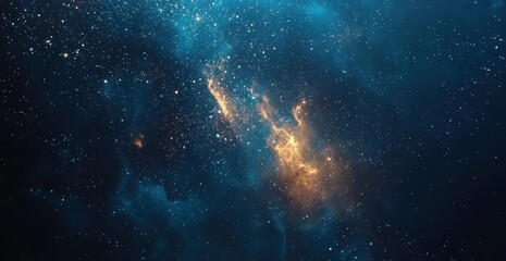 Sternenreicher Nachthimmel mit goldenen Nebelformationen, Starry night sky with golden nebula formations