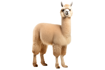Funny lama in full height isolated on transparent background.