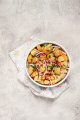 boiled potato salad with red onion, German cuisine, homemade, no people,