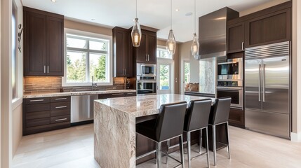 Modern Kitchen with Mocha Mousse Cabinets and Marble Island