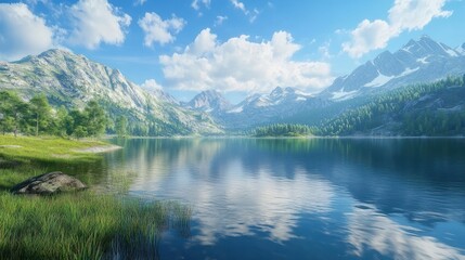 Fototapeta premium Breathtaking panorama of morning wild nature high in mountains