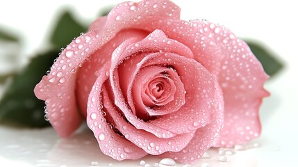 A Pink Rose Covered in Dew Drops