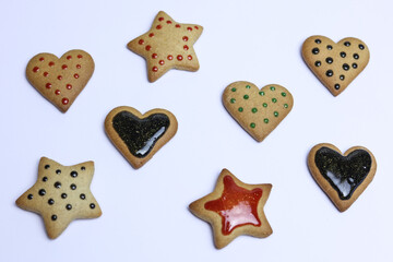 Gingerbread cookies on a white background. Christmas and New Year.