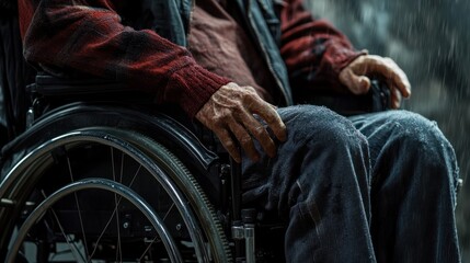 Obraz premium Close-up of a man with a mobility disorder in a wheelchair