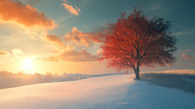 Tranquil transition of seasons - beautiful artwork featuring winter solstice, spring equinox, summer solstice, and autumn equinox, copy space included. Equinox. Illustration