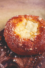bun with cottage cheese, pastries, cheesecake, no people,