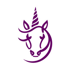 Obraz premium Elegant Minimalist Unicorn Line Art Design in Purple Outline